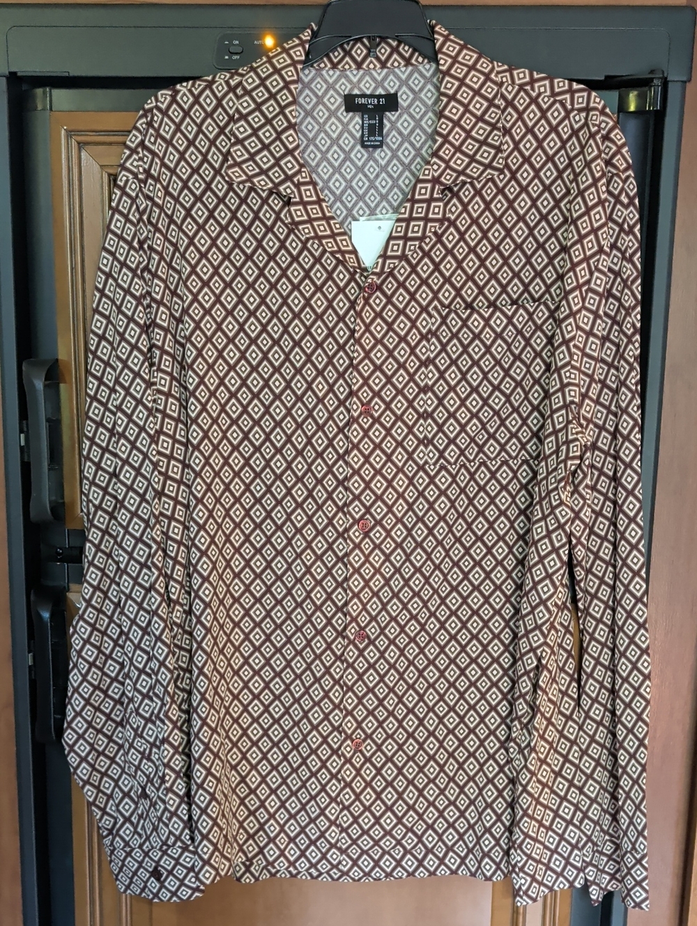 Forever 21 Brown and White Geometric Print Dress Shirt
